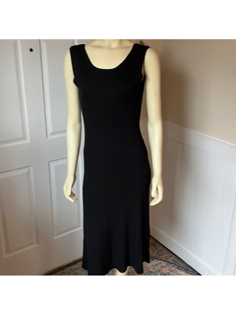 Nwt Whyte Valentyne Black Ribbed Tank Low Scoop Back Flare Skirt Slip Dress 10